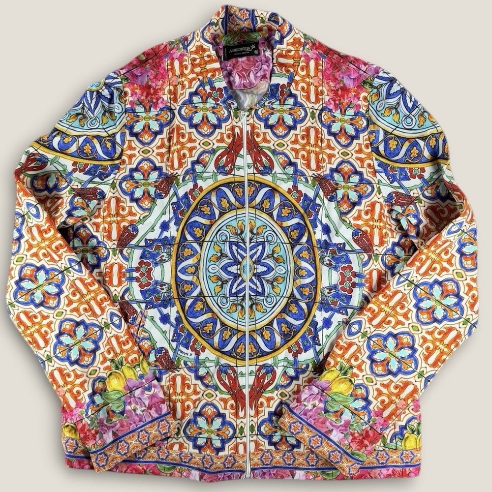 A'BIDDIKKIA Panarea Limited Edition Sicilian Tile Print Full Zip Jacket‎ M Italy